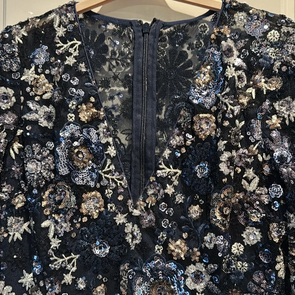 Dress the Population Navy Floral Sequin Long Sleeve Gown - Picture 7 of 11